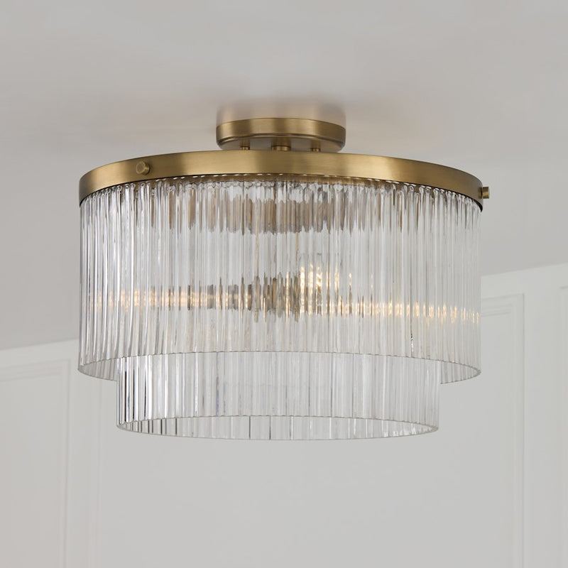 Capital Lighting Vaughn 3 Light Pendant, Aged Brass/Beveled Fluted