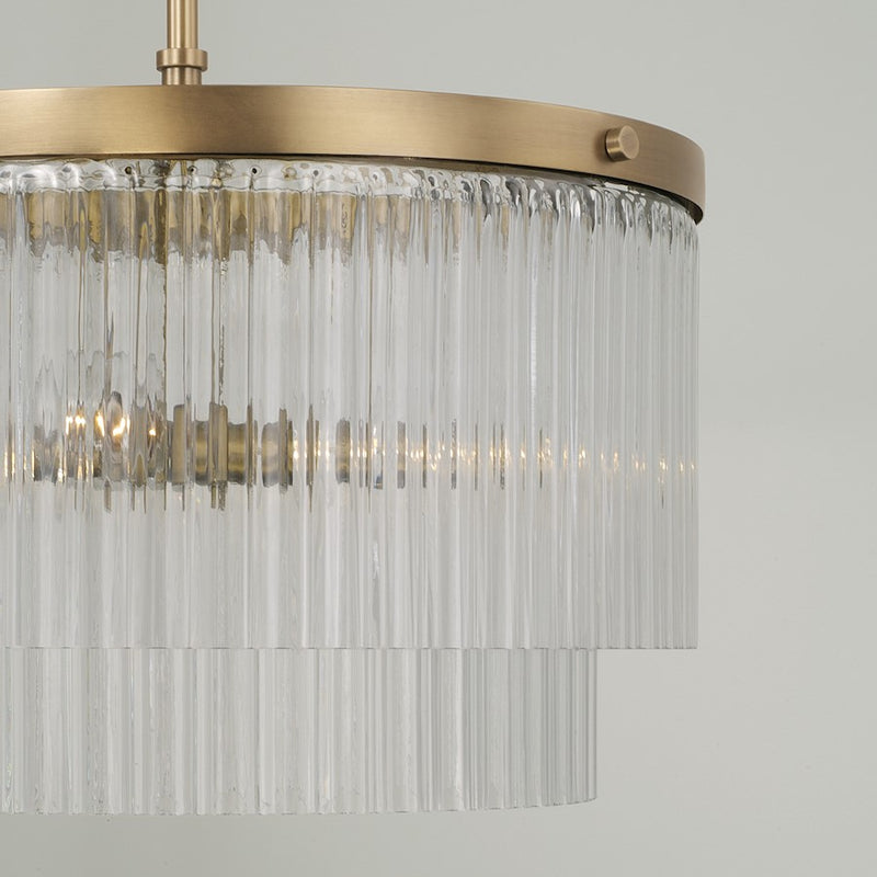 Capital Lighting Vaughn 3 Light Pendant, Aged Brass/Beveled Fluted