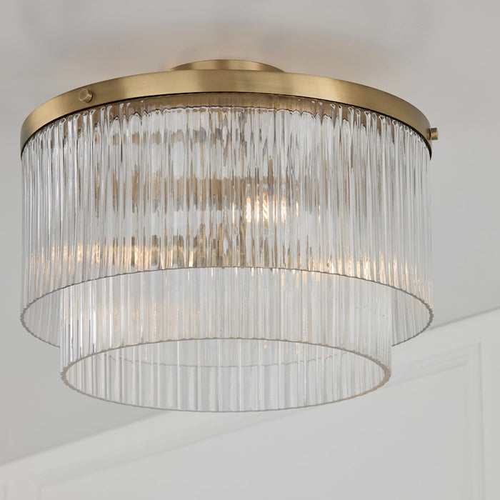 Capital Lighting Vaughn 3 Light Pendant, Aged Brass/Beveled Fluted