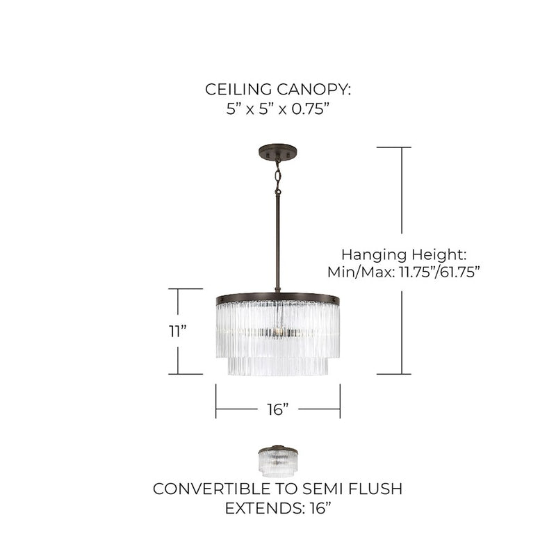 Capital Lighting Vaughn 3Lt Pendant, Oil Rubbed Bronze/Beveled Fluted
