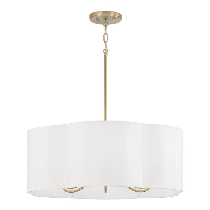Capital Lighting Sabine 6 Light Pendant, Brass/White Fabric Shade