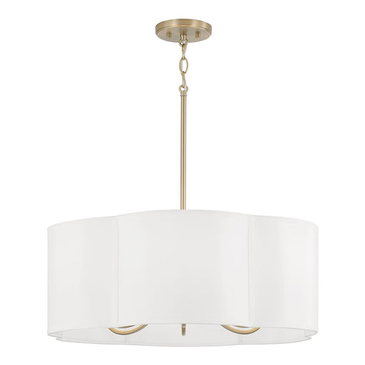 Capital Lighting Sabine 6 Light Pendant, Brass/White Fabric Shade - 356461MA