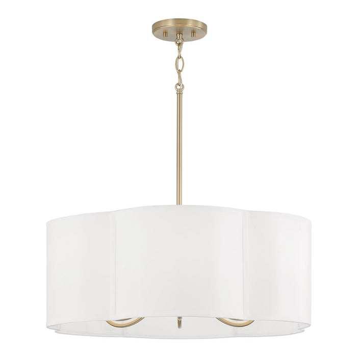 Capital Lighting Sabine 6 Light Pendant, Brass/White Fabric Shade - 356461MA