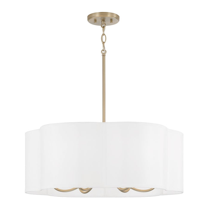 Capital Lighting Sabine 6 Light Pendant, Brass/White Fabric Shade