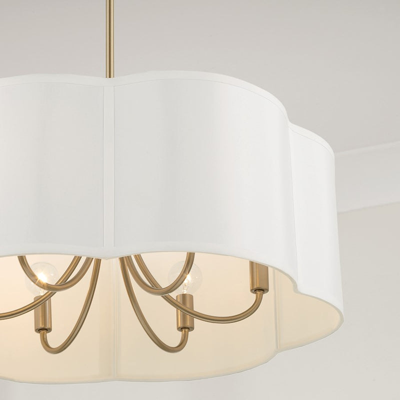 Capital Lighting Sabine 6 Light Pendant, Brass/White Fabric Shade