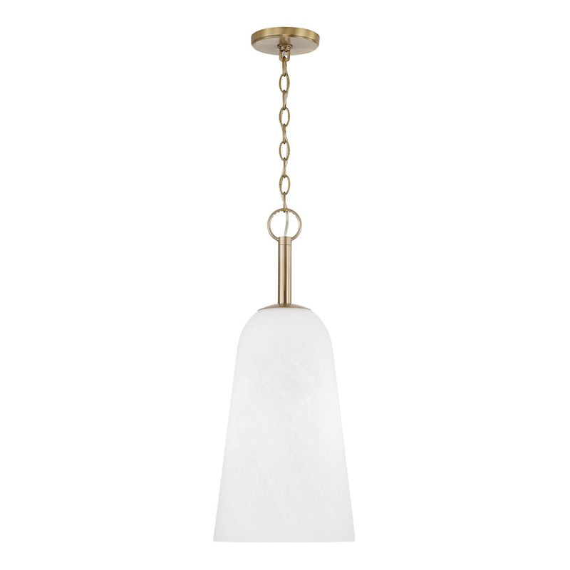 Capital Lighting Romy 1 Light Pendant, Matte Brass/Faux Alabaster