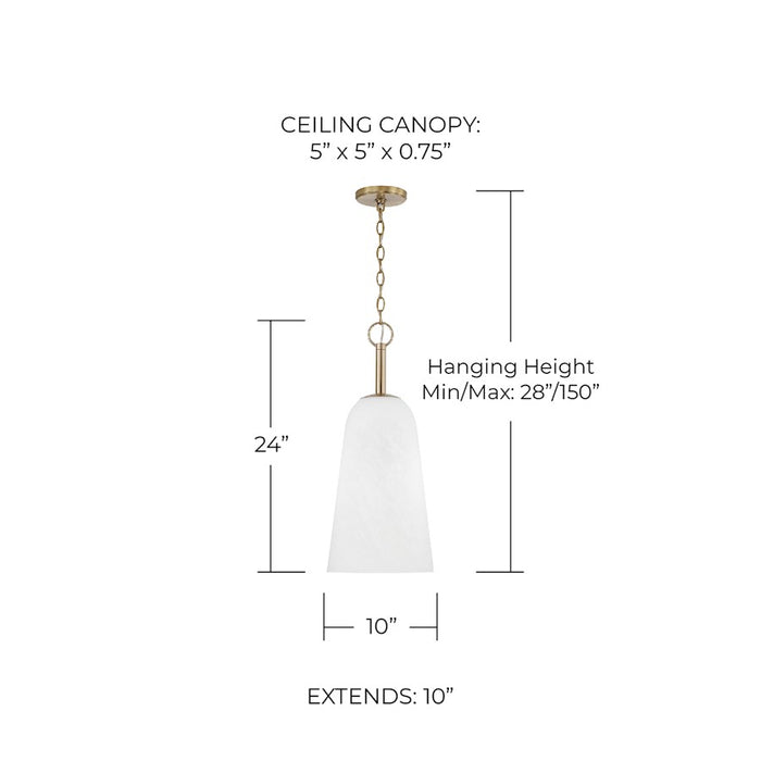 Capital Lighting Romy 1 Light Pendant, Matte Brass/Faux Alabaster