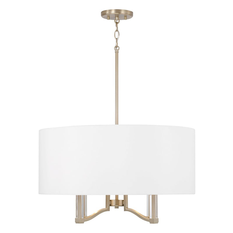 Capital Lighting Ingrid 4 Light Pendant, Brass/White Fabric Shade