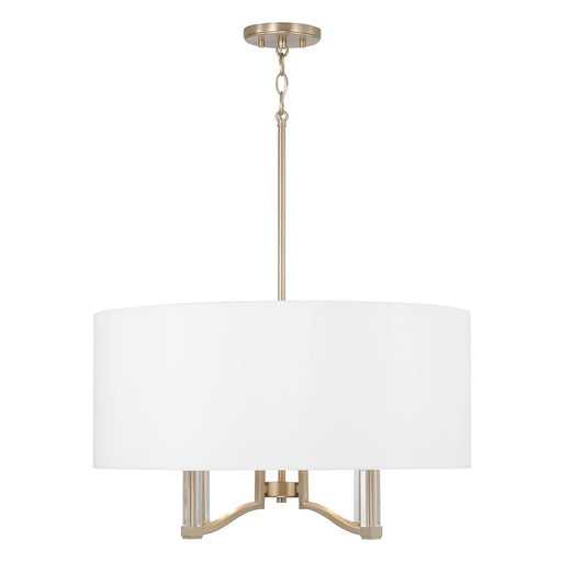 Capital Lighting Ingrid 4 Light Pendant, Brass/White Fabric Shade - 357041MA