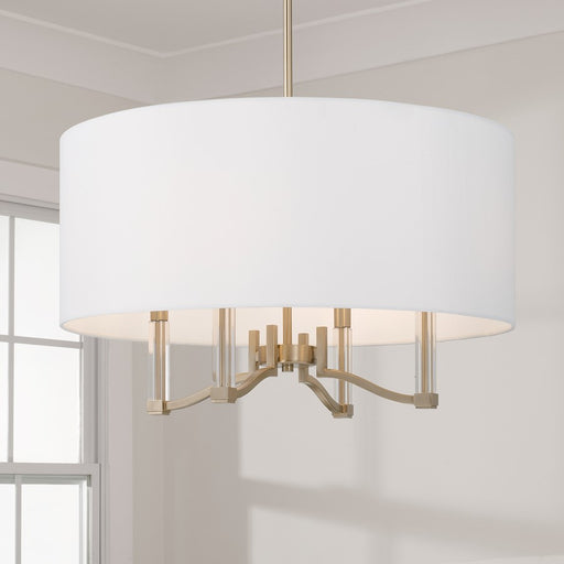 Capital Lighting Ingrid 4 Light Pendant, Brass/White Fabric Shade