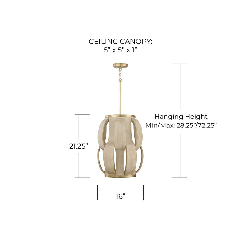 Capital Lighting Willa 1 Light Pendant, Matte Brass