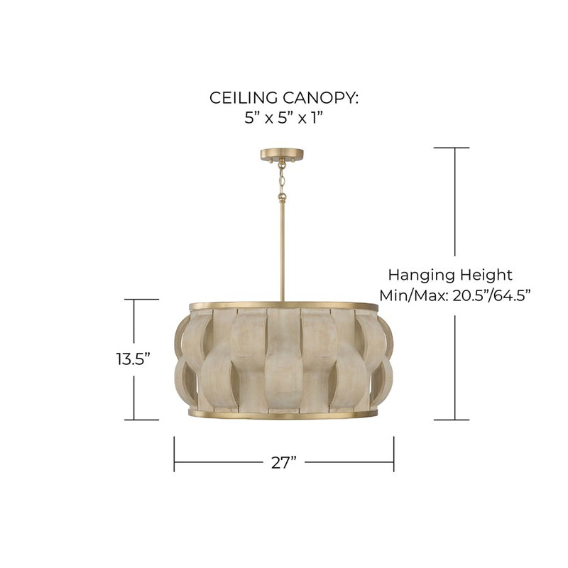Capital Lighting Willa 4 Light Pendant, Matte Brass