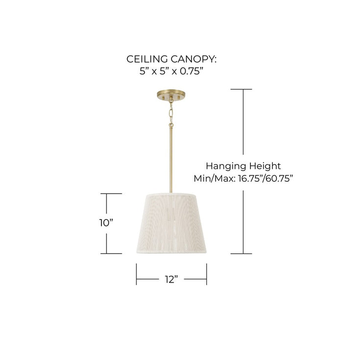 Capital Lighting Tara 1 Light 12" Pendant, Matte Brass
