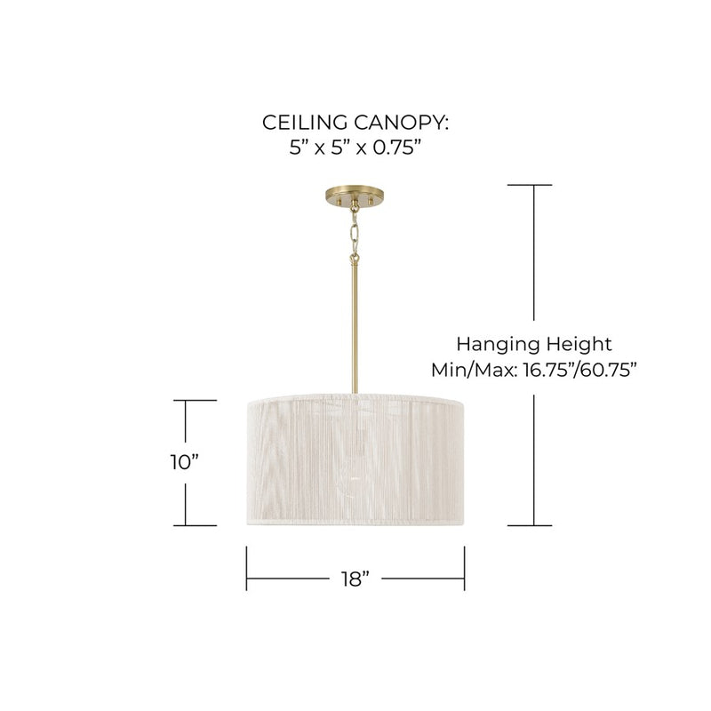 Capital Lighting Tara 1 Light 18" Drum Pendant, Matte Brass
