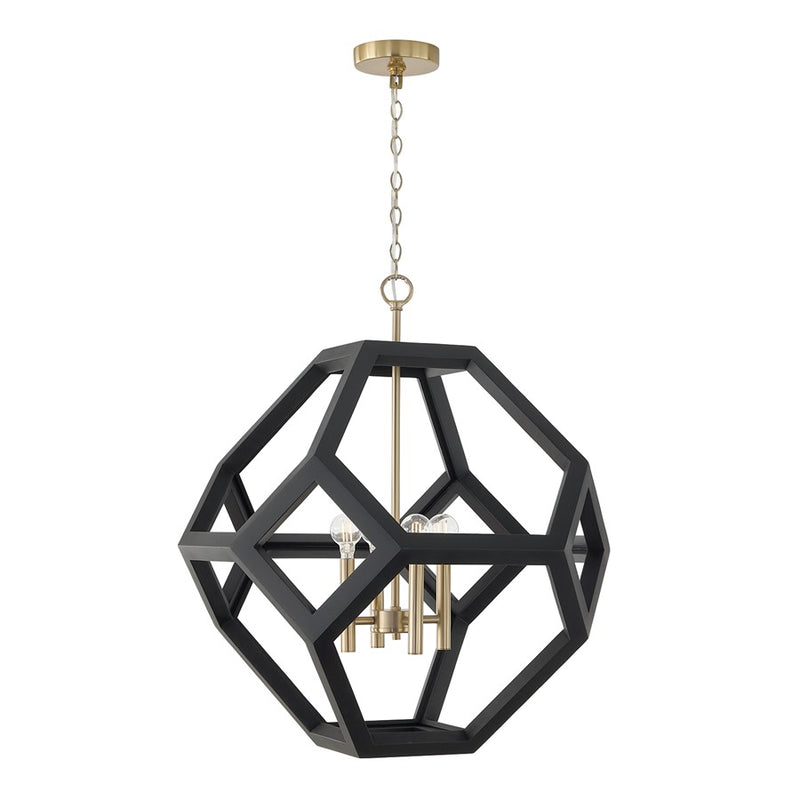 Capital Lighting Geo 4 Light Pendant, Flat Black and Matte Brass