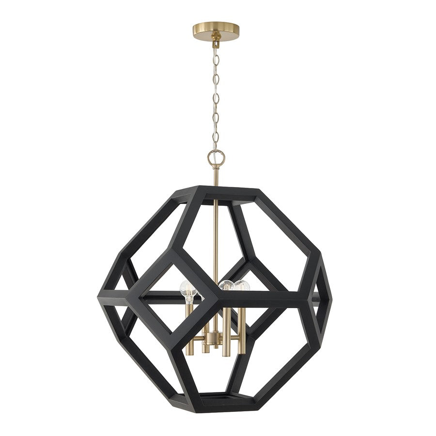 Capital Lighting Geo 4 Light Pendant, Flat Black and Matte Brass - 358441KM