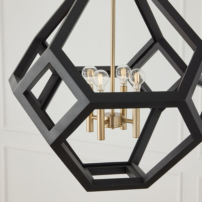 Capital Lighting Geo 4 Light Pendant, Flat Black and Matte Brass
