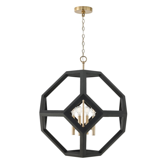 Capital Lighting Geo 4 Light Pendant, Flat Black and Matte Brass