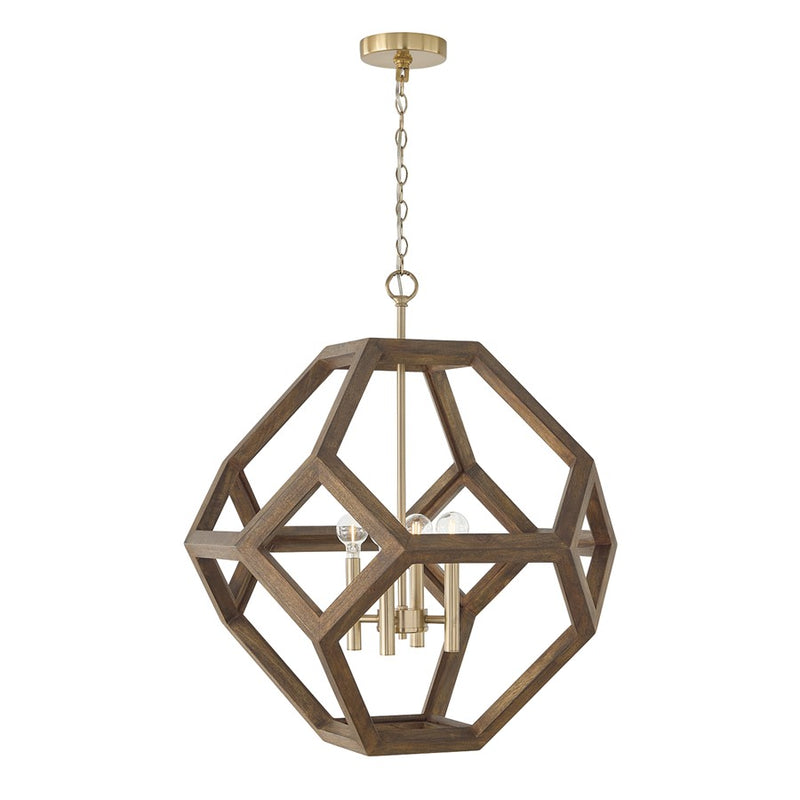 Capital Lighting Geo 4 Light Pendant, Nordic Wood and Matte Brass