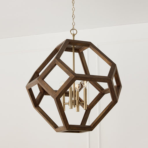 Capital Lighting Geo 4 Light Pendant, Nordic Wood and Matte Brass