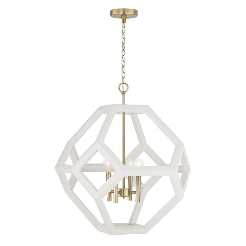 Capital Lighting Geo 4 Light Pendant, Flat White and Matte Brass