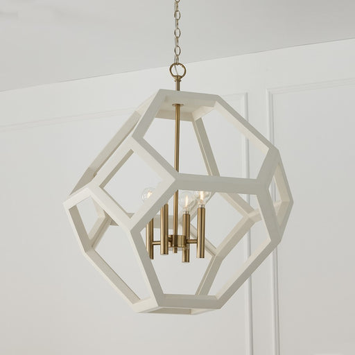 Capital Lighting Geo 4 Light Pendant, Flat White and Matte Brass