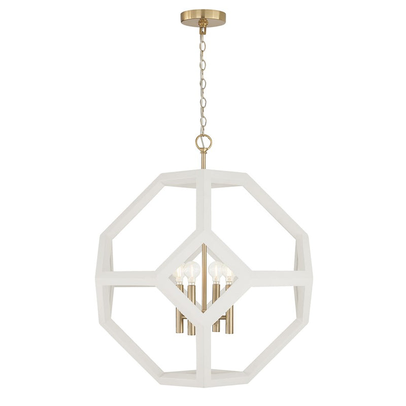 Capital Lighting Geo 4 Light Pendant, Flat White and Matte Brass