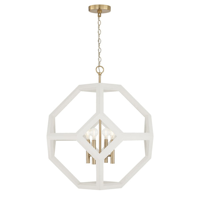 Capital Lighting Geo 4 Light Pendant, Flat White and Matte Brass