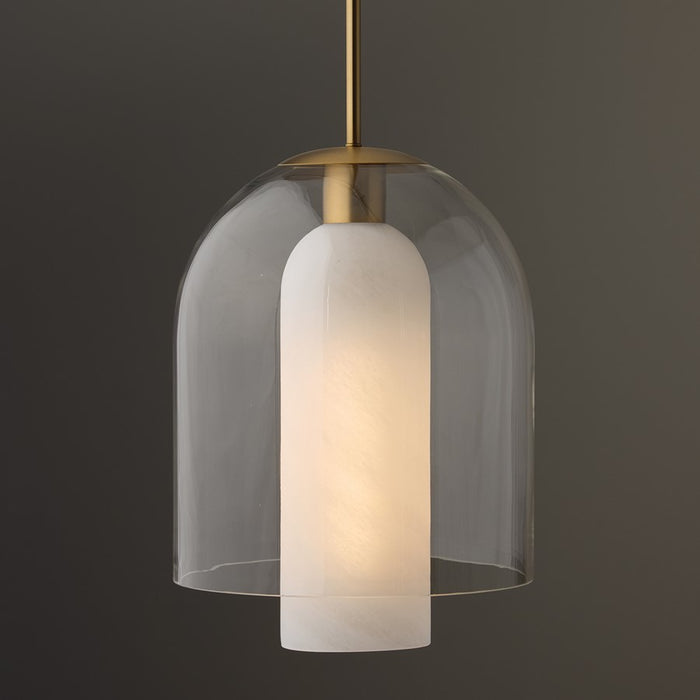 Capital Lighting Liz 1Lt Pendant, Brass/Clear/Faux Alabaster Glass