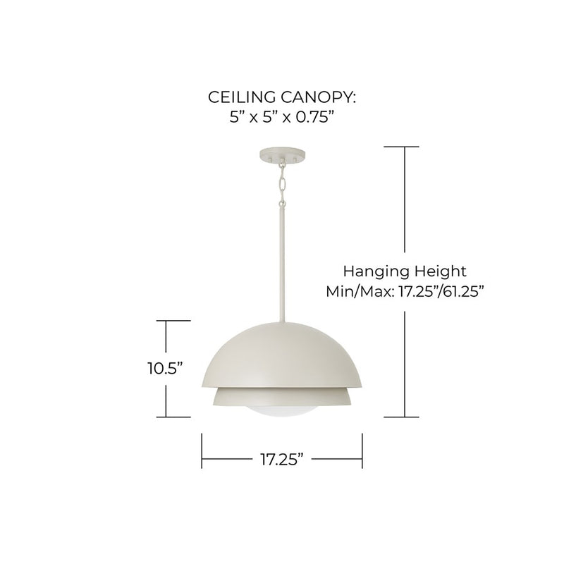 Capital Lighting Jensen 1 Light Pendant, Taupe/Soft White Glass