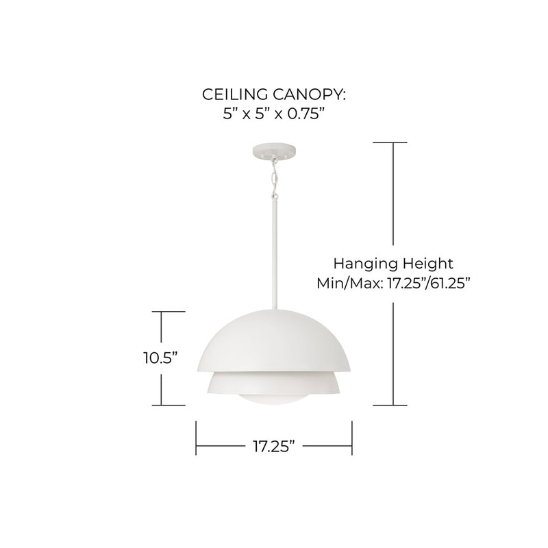 Capital Lighting Jensen 1Lt Pendant, White/White Glass/White Metal