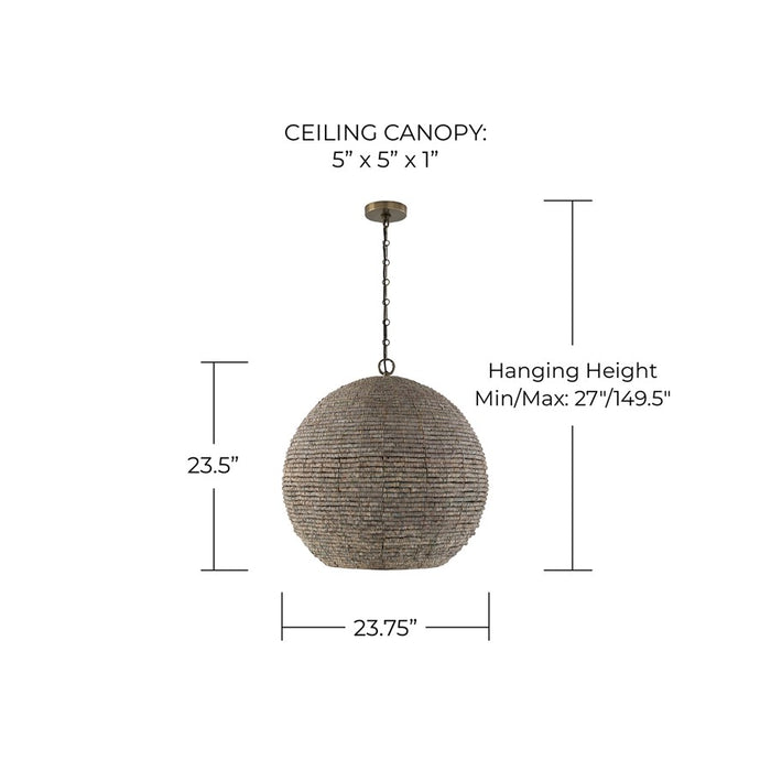 Capital Lighting Morada 1Lt 24" Pendant, Aegean Grey/Brass/White