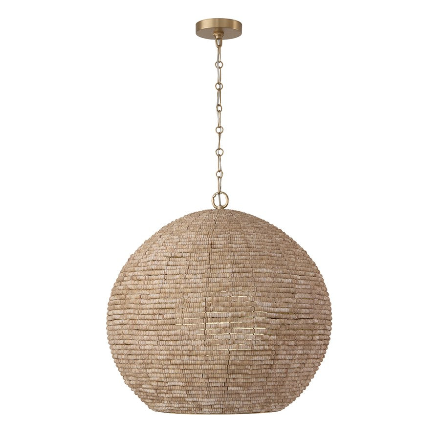 Capital Lighting Morada 1Lt 24" Pendant, Fawn/Brass/White Globe - 359711LFB