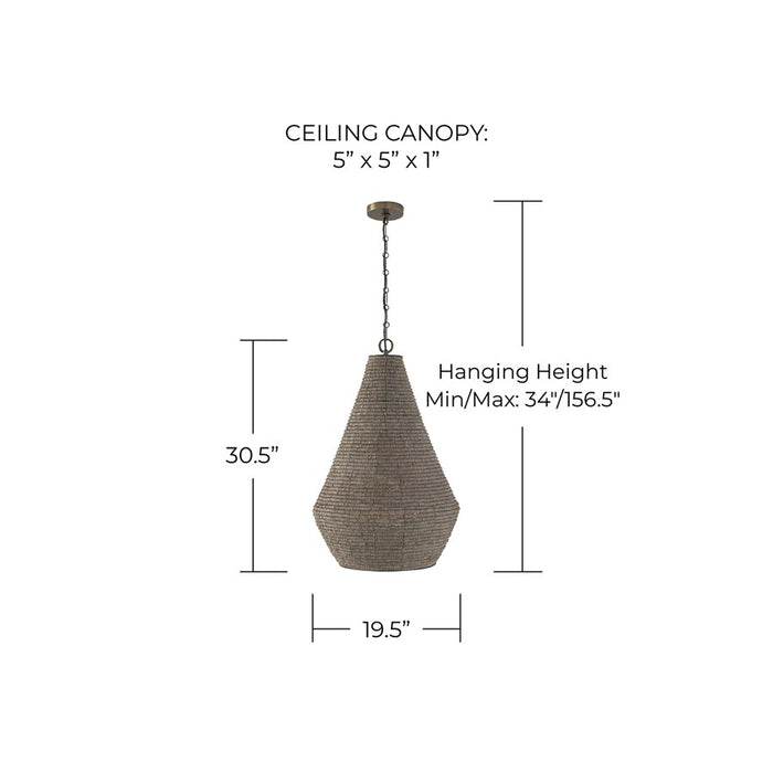 Capital Lighting Morada 1Lt 20" Pendant, Aegean Grey/Brass/White