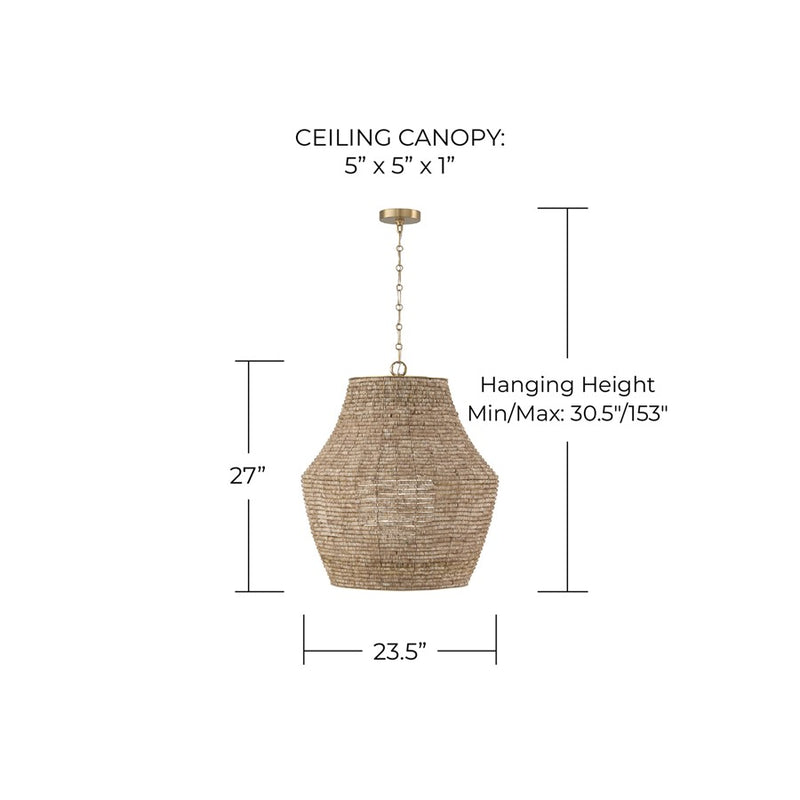 Capital Lighting Morada 1Lt 27" Pendant, Fawn/Brass/White Globe