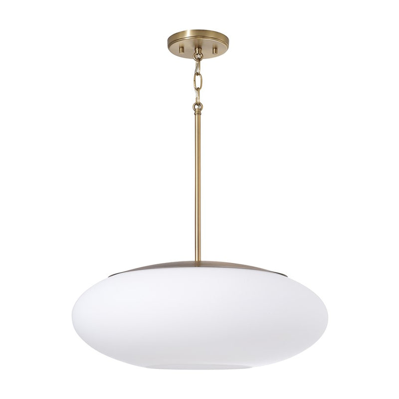Capital Lighting Soren 1 Light Pendant, Aged Brass/Soft White Glass