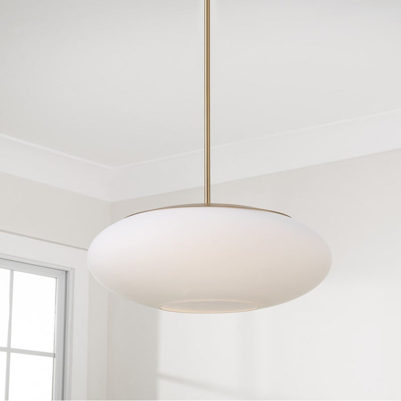 Capital Lighting Soren 1 Light Pendant, Aged Brass/Soft White Glass