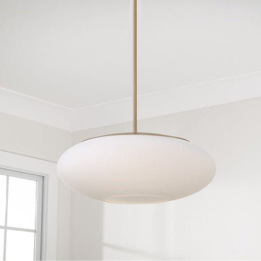 Capital Lighting Soren 1 Light Pendant, Aged Brass/Soft White Glass