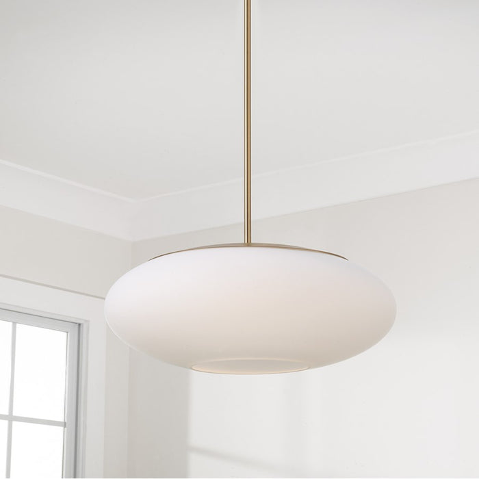 Capital Lighting Soren 1 Light Pendant, Aged Brass/Soft White Glass