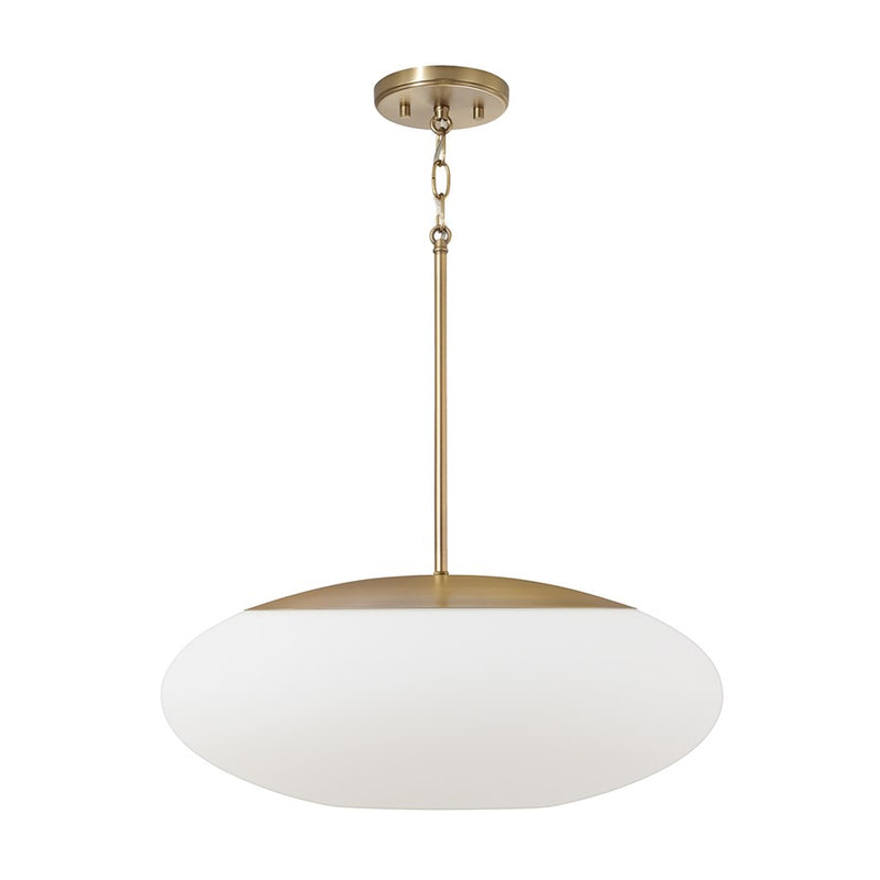 Capital Lighting Soren 1 Light Pendant, Aged Brass/Soft White Glass