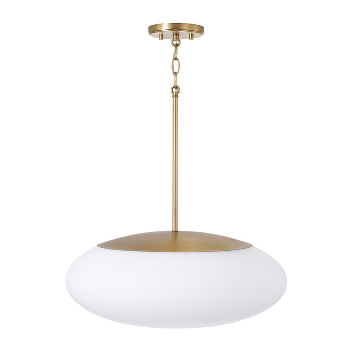 Capital Lighting Soren 1 Light Pendant, Aged Brass/Soft White Glass