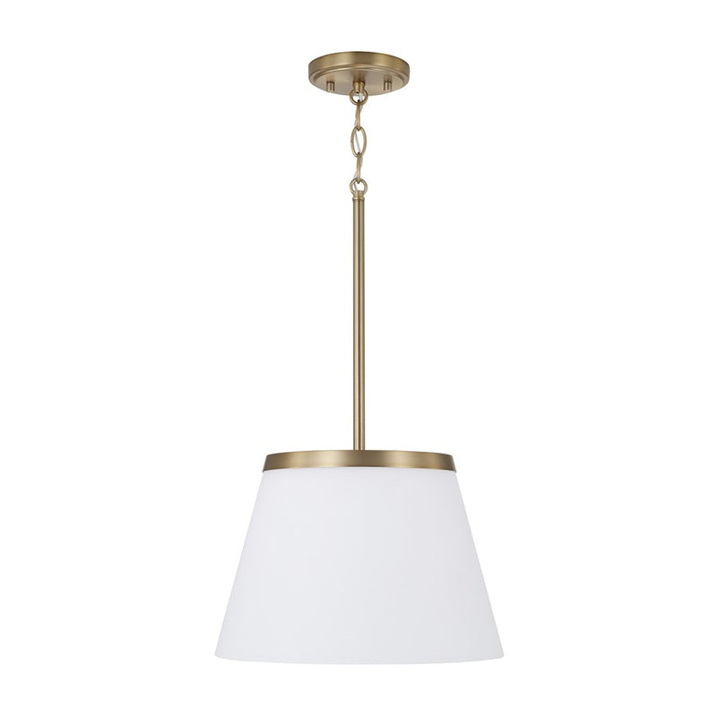 Homeplace Lighting Drake 1 Light Pendant, Aged Brass/Soft White Glass