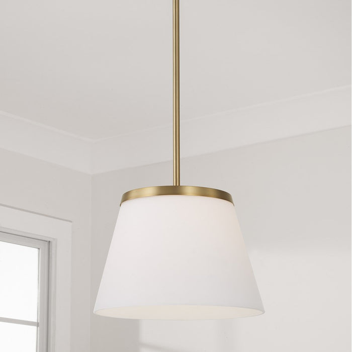 Homeplace Lighting Drake 1 Light Pendant, Aged Brass/Soft White Glass