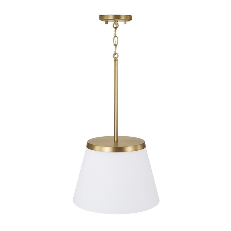 Homeplace Lighting Drake 1 Light Pendant, Aged Brass/Soft White Glass
