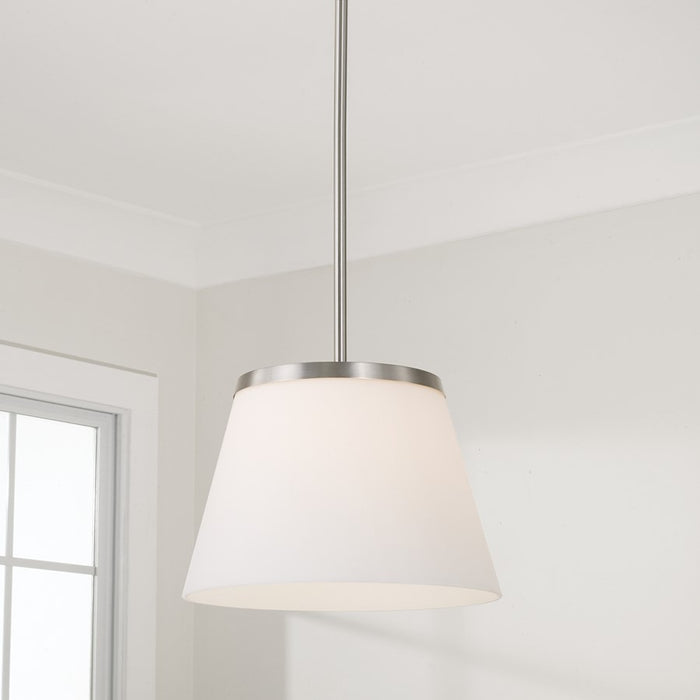 Homeplace Lighting Drake 1Lt Pendant, Brushed Nickel/Soft White Glass