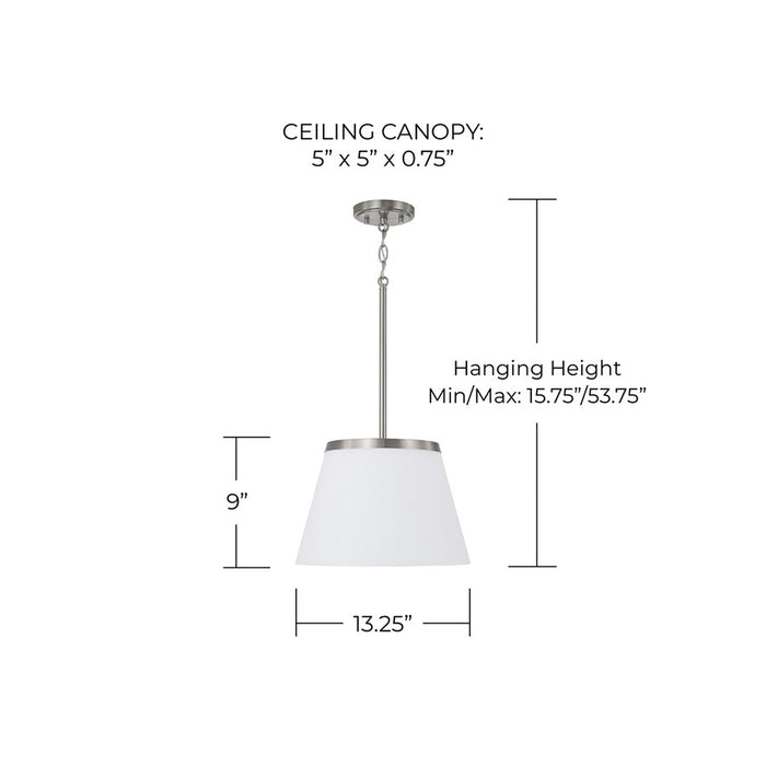 Homeplace Lighting Drake 1Lt Pendant, Brushed Nickel/Soft White Glass