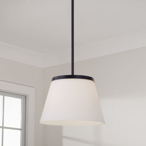 Homeplace Lighting Drake 1Lt Pendant, Matte Black/Soft White Glass