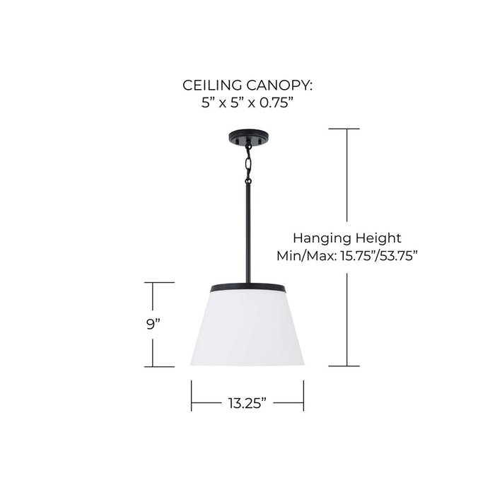 Homeplace Lighting Drake 1Lt Pendant, Matte Black/Soft White Glass