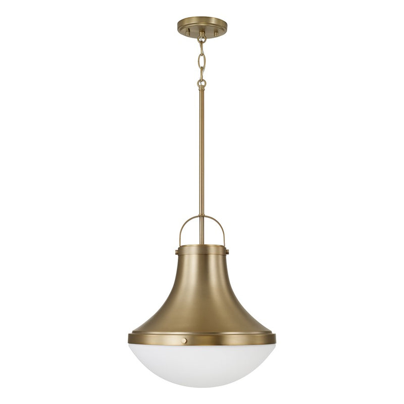 Capital Lighting Arlo 1 Light Pendant, Aged Brass/Soft White Glass