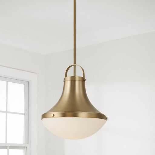 Capital Lighting Arlo 1 Light Pendant, Aged Brass/Soft White Glass
